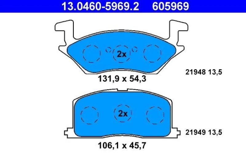Image of ATE 13.0460-5969.2 Brake pad set excl. wear warning contact Brake Pad Set,disc brake (402)
