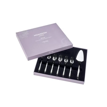 Image of Arthur Price Monsoon 'Mirage' stainless steel cutlery 7 piece gift boxed pastry set for luxury home dining - Metallics
