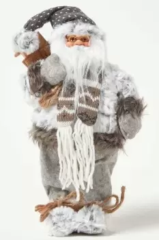 Image of Grey Standing Santa Decoration 43cm Tall