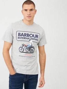 Image of Barbour International Steve McQueen Relaxed Print T-Shirt - Grey Marl, Size S, Men