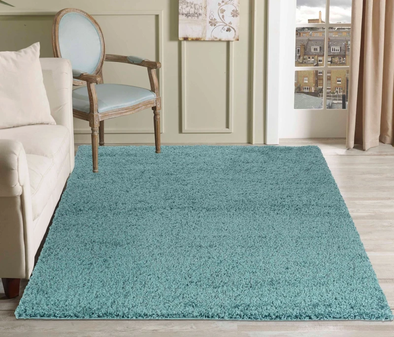 Image of Desire Rugs Plain Living Room Shaggy Area Rugs Duckegg 160X230 Cm