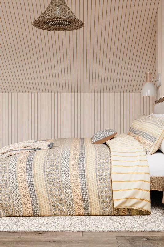 Image of Helena Springfield Helena Springfield 'Folk Stripe' Cotton Duvet Cover Set in Yellow Size: Single Yellow Single Unisex 5016709715256