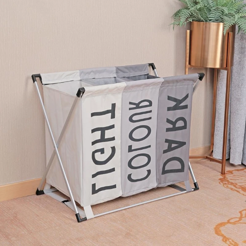 Image of Cottonfy UK Three-Colour Patchwork Foldable Laundry Basket - Grey Grey M