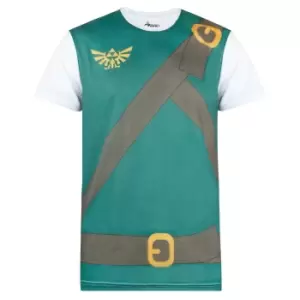 Image of The Legend of Zelda Mens Classic Costume Cosplay T-Shirt (L) (White/Green/Brown)