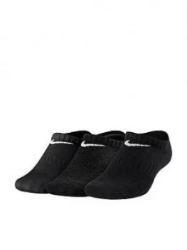 image of Boys, Nike Childrens 3 Pack Performance No Show Training Socks - Black, White/Black, Size S, 2-5