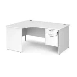 image of Office Desk Left Hand Corner Desk 1600mm With Pedestal White Top And Panel End Leg 1200mm Depth Maestro 25 MP16ELP2WH