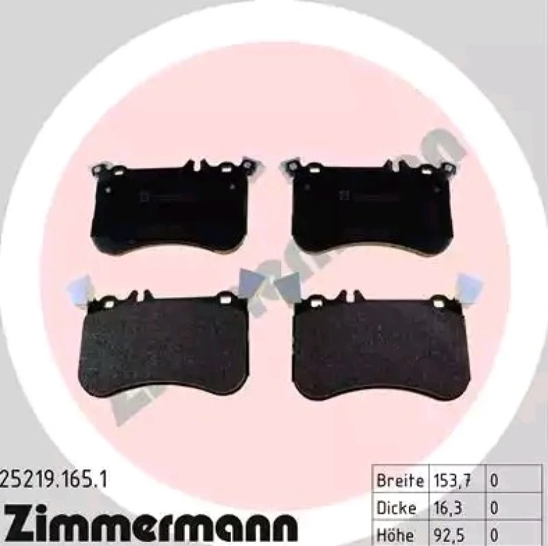 Image of ZIMMERMANN 25219.165.1 Brake pad set Front Axle, prepared for wear warning indicator, Photo corresponds to scope of supply Brake Pad Set,disc brake (