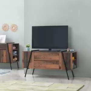 Image of Abbey TV Unit Stand Cabinet Rustic Industrial Living Room Furniture - Brown