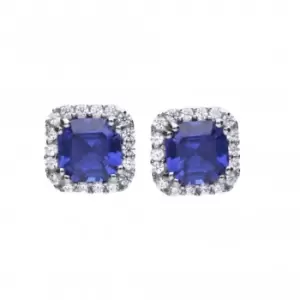 image of Cushion Cut Sapphire & Clear Cubic Zirconia Stud Earrimngs E5900