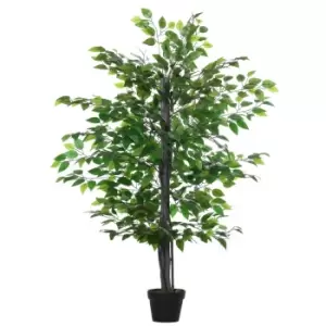 image of Outsunny 145Cm Artificial Banyan Plant Faux Decor Tree With Pot Indoor Outdoor