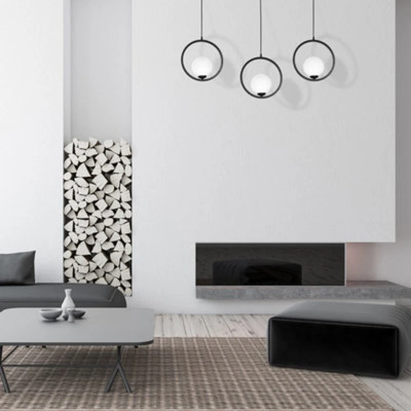 Image of Milagro Boston Pendant Lamp Hand Made From Black Metal And White Glass Black unisex