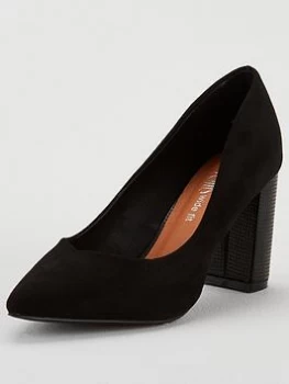 Image of Wallis Wide Fit Block Heel Court Shoe - Black, Size 3, Women
