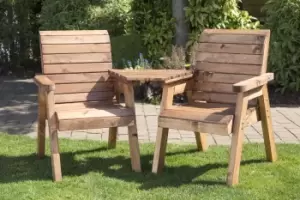 Image of Charles Taylor Hand Made 2 Seater Chunky Rustic Wooden Garden Furniture Love Seat with Tray Flatpacked