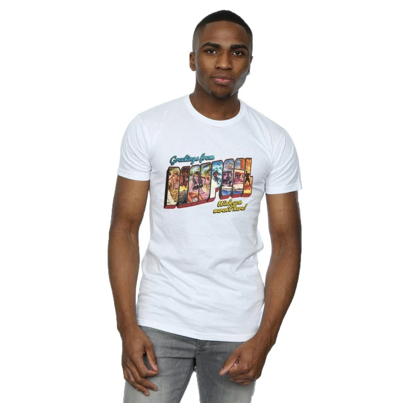 Image of Marvel Marvel Men Deadpool Greetings T-Shirt in White Size: Small White S Male 5057981164011