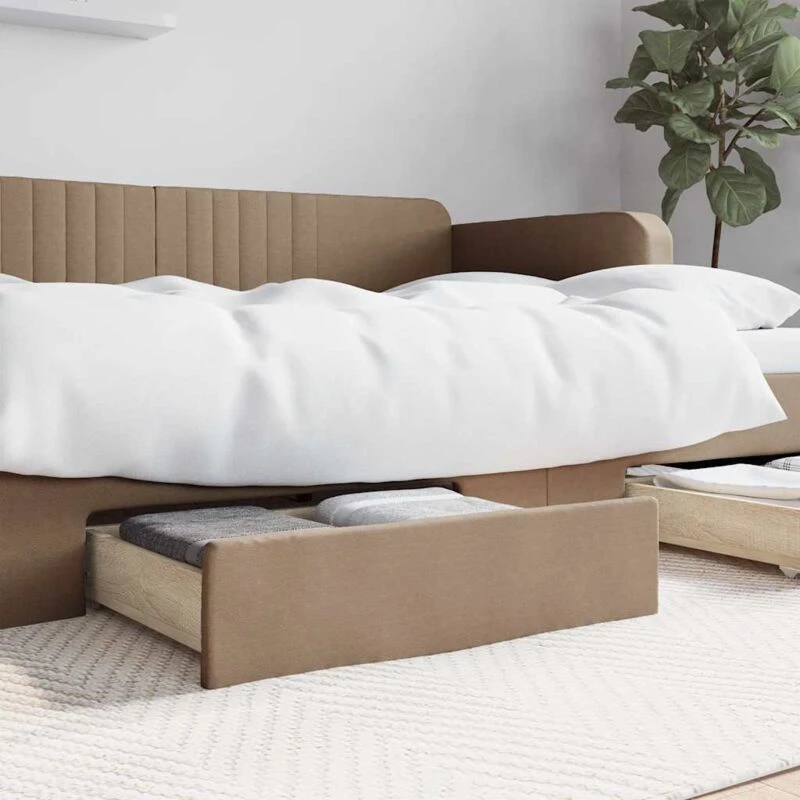 Image of Vidaxl Bed Drawers 2 Pcs Cappuccino Engineered Wood And Faux Leather, Brown 833925