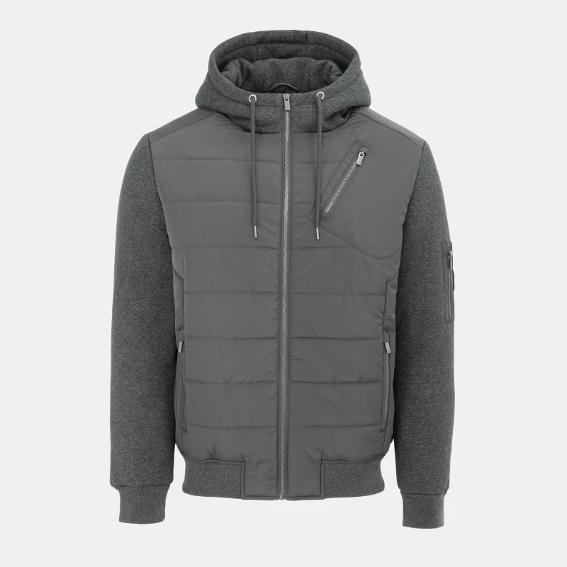 Image of Firetrap Mens Fleece Hooded Long Sleeve Hybrid Jacket Charcoal male S