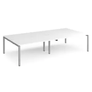 Image of Bench Desk 4 Person Rectangular Desks 3200mm White Tops With Silver Frames 1600mm Depth Adapt