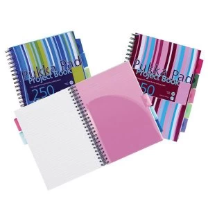 Image of Pukka Pad A4 Project Book Wirebound Plastic Ruled 5-Divider 250 Pages 80gsm Assorted Pack 3
