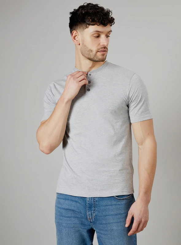 Image of Burton BURTON Grey Marl Grandad Neck T Shirt S