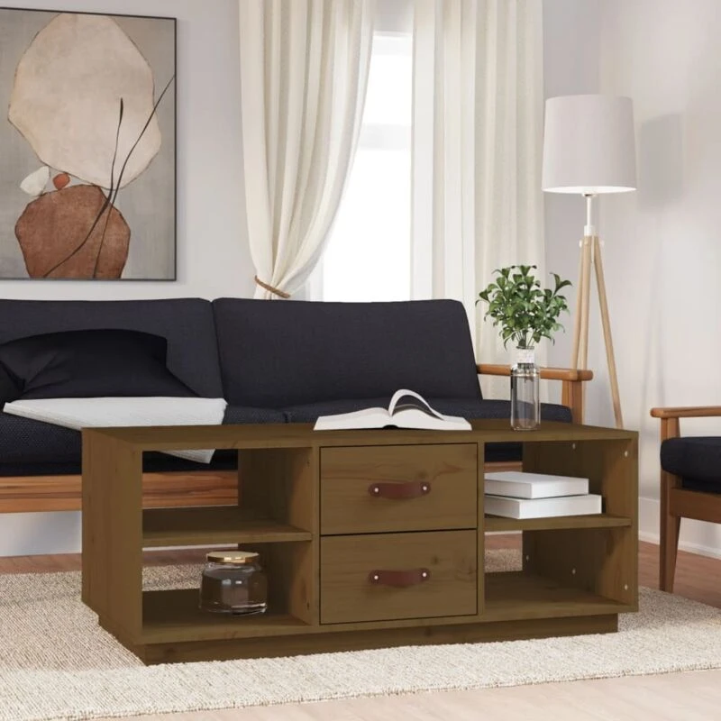 Image of Vidaxl Coffee Table Honey Brown 100X50X41cm Solid Wood Pine, Brown 818273