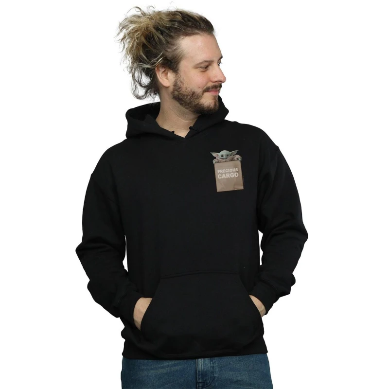 Image of Star Wars Star Wars Men The Mandalorian Precious Cargo Faux Pocket Hoodie in Black Size: Small Black S Male 5059400597356