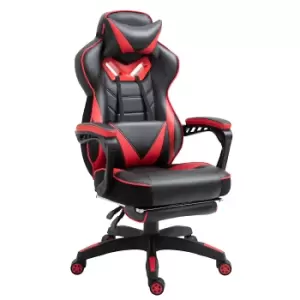 Image of Vinsetto Ergonomic Racing Gaming Chair Office Desk Chair Adjustable Height Recliner with Wheels, Headrest, Lumbar Support, Retractable Footrest, Red