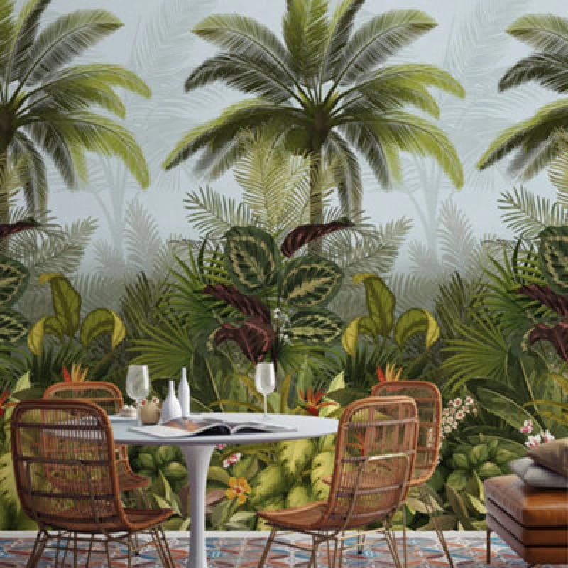 Image of Grandeco Raffia Effect Jungle Leaves Repeatable Wallpaper Mural 159 x 280cm Green unisex