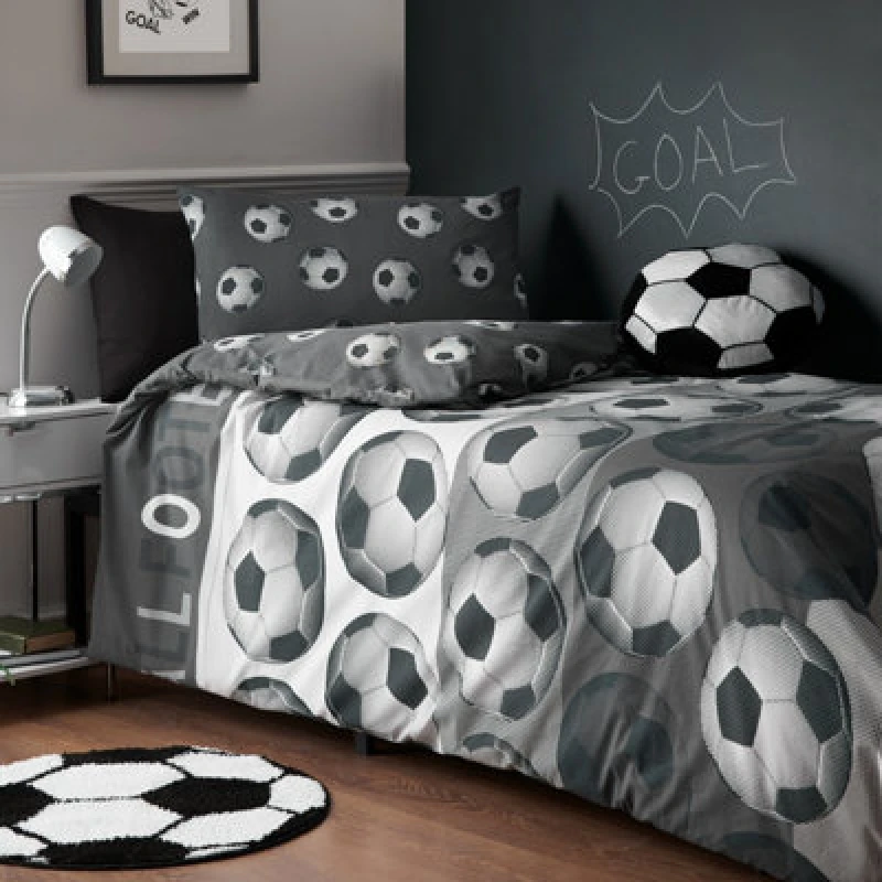 Image of Catherine Lansfield Football Reversible Single Duvet Cover Set With Pillowcase Grey