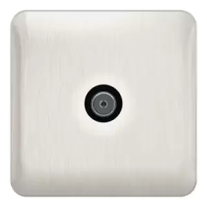 Image of Schneider Electric Lisse Screwless Deco - Single TV/FM Aerial Socket, 240V, GGBL7010BSS, Stainless Steel with Black Insert