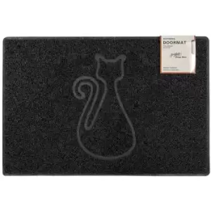 image of Oseasons - Cat Medium Embossed Doormat in Black - size Medium (75*44cm) - color Black - Black