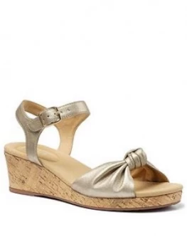 image of Hotter Palmas Leather Wedge Heeled Sandals - Soft Gold