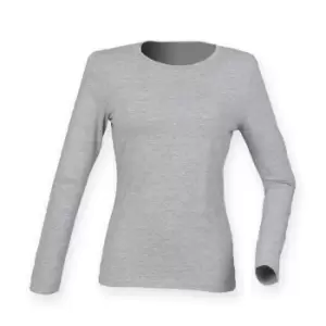 image of Skinni Fit Womens/Ladies Feel Good Stretch Long Sleeve T-Shirt (XS) (Heather Grey)