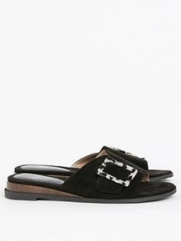 Image of Evans Extra Wide Fit Wooden Buckle Sliders - Black