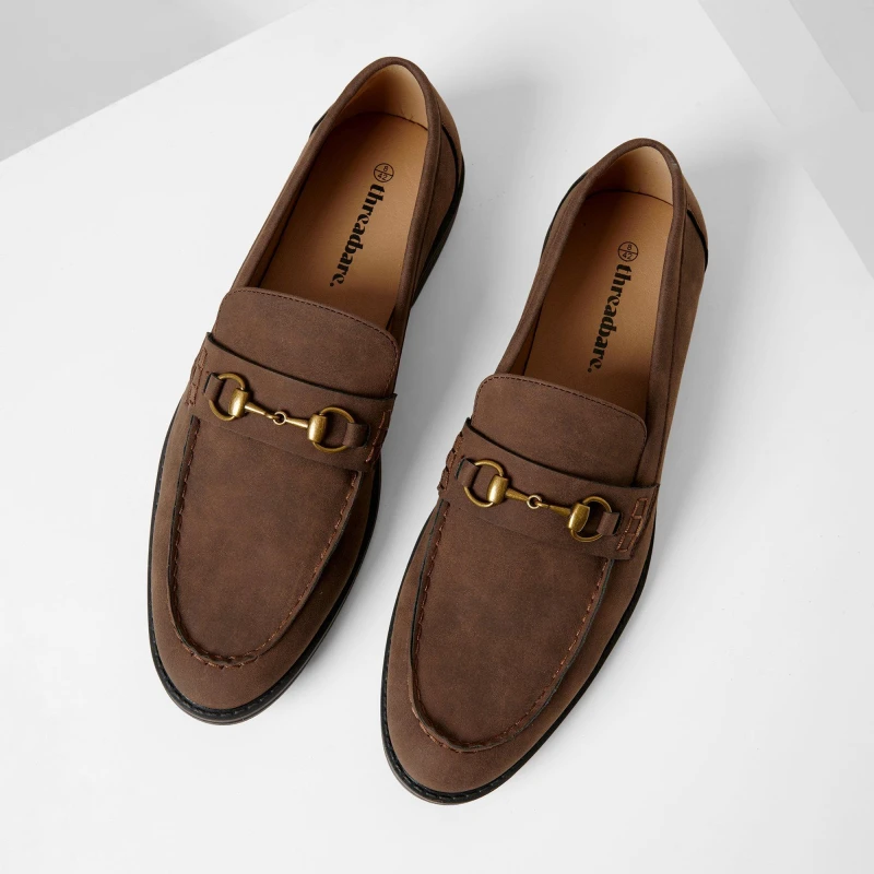 Image of Threadbare Faux Leather Snaffle Loafers Chocolate male 7