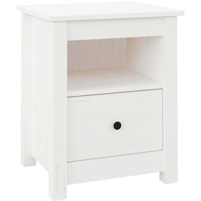 Image of Vidaxl Bedside Cabinet White 40X35X49cm Solid Wood Pine, White 813711