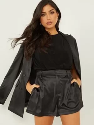 Image of Quiz Satin Tailored Shorts, Black, Size 6, Women