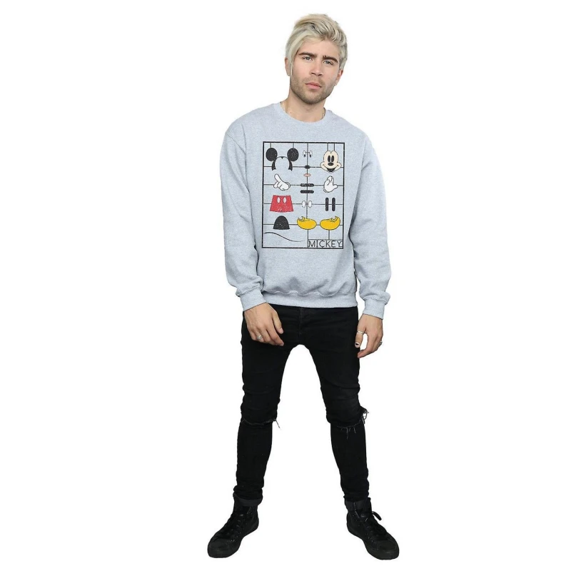 Image of Disney Men Mickey Mouse Construction Kit Sweatshirt in Grey Size: Small Grey S Male 5063377486896