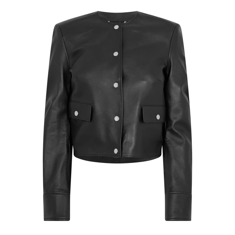 Image of Boss Womens Samarie Leather Jacket Black female 6 (XS)