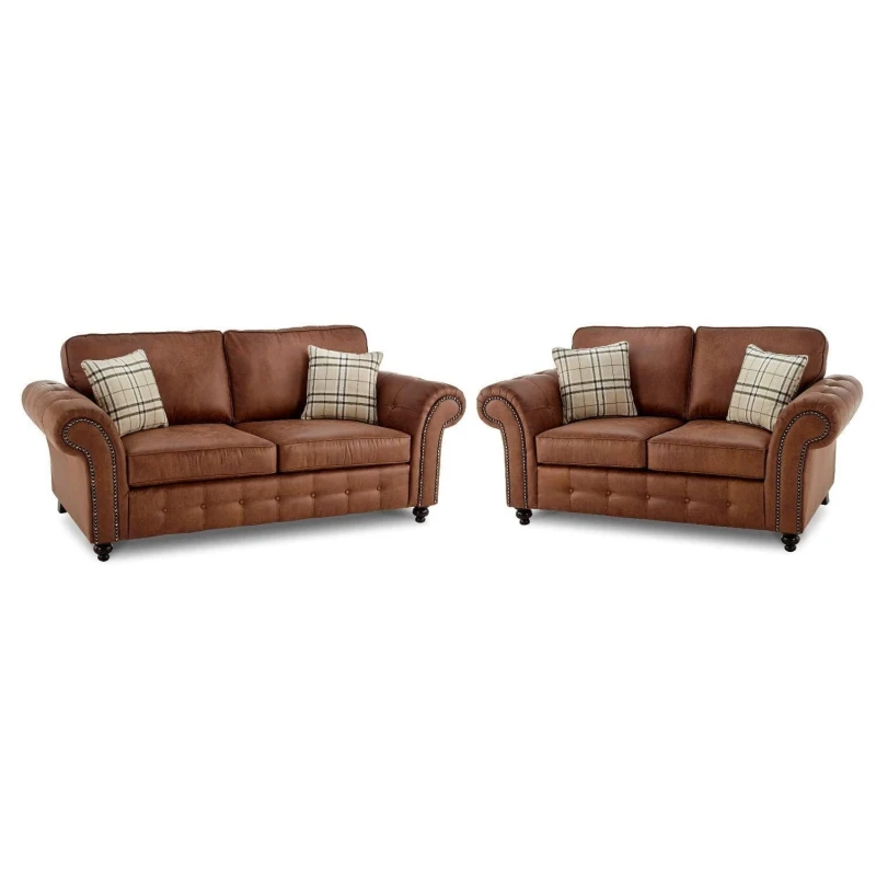 Image of LUXURY LIFE Oakley Suede Fabric Sofa Set Tan