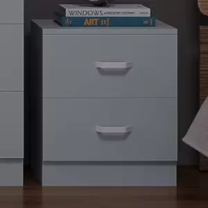 Image of 2 Drawer Bedside Cabinet Matt Grey Bedroom Furniture Metal T-Bar Handles - Grey