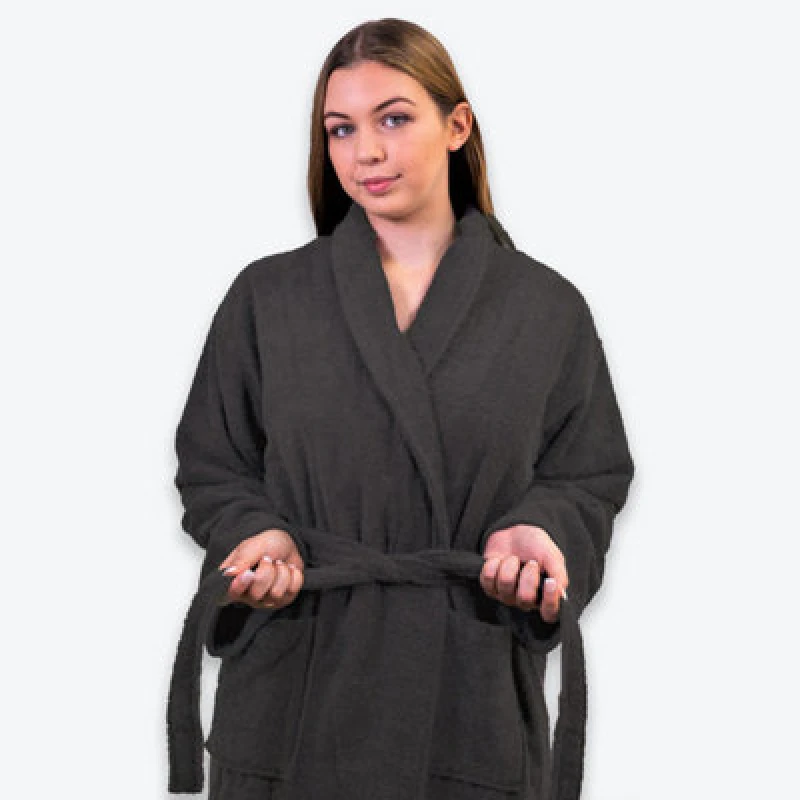 Image of Allure Bath Fashions Hotel Luxury Unisex Towelling Bathrobe - Charcoal Grey, S/m