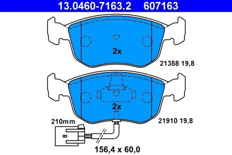 Image of ATE 13.0460-7163.2 Brake pad set incl. wear warning contact Brake Pad Set,disc brake (402)