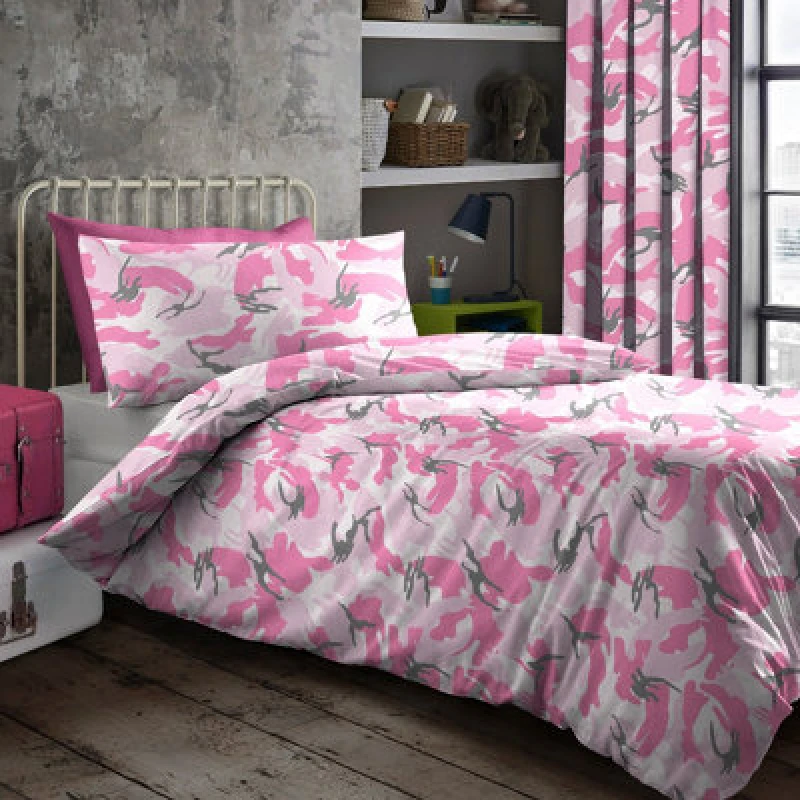 Image of Velosso Trendy Camo Duvet Cover & Pillowcase Set, Printed Cotton Blend Bedding Collection, Easy-Care Fabric - Pink