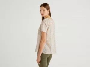 Image of Benetton, Patterned Blouse In Pure Cotton, taglia L, Multi-color, Women