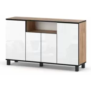Image of Best4D Cabinet Storage Dresser 140x80x35cm with White Gloss Front - Body Colour Oak Votan