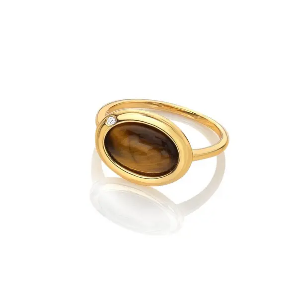 Image of Hot Diamonds x Gemstones Horizontal Oval Tigers Eye Ring DR272/XL Size