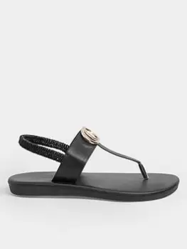 image of Yours Extra Wide Fit Double Ring Toe Post Sandal Black, Size 5Eee, Women