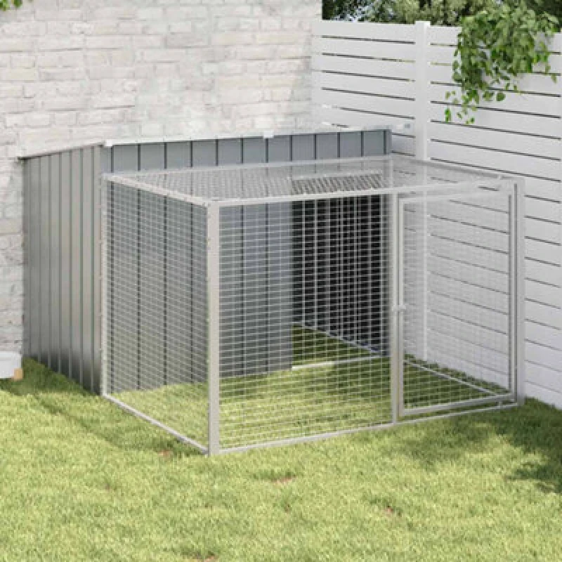 Image of VIDAXL Dog House with Run Anthracite 153x194x110cm Galvanised Steel Vidaxl 3214222