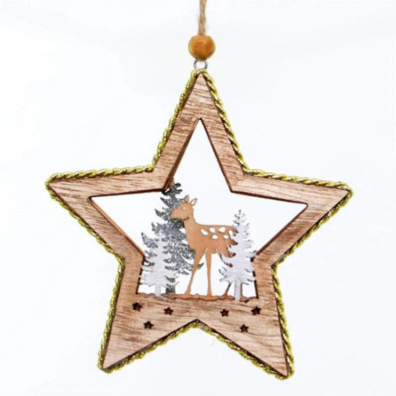 Image of Shatchi Christmas Tree Hanging Decoration Standing Deer Star Shape Gold
