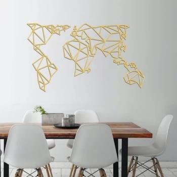 Image of World Map Metal Decor 4 - Gold Gold Decorative Metal Wall Accessory